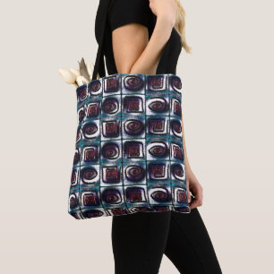 Squares with spiral drawing, cyan drizzle effect t tote bag