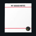 Squash court notepad with double yellow dot ball<br><div class="desc">Squash court notepad with double yellow dot ball.
Personalised note pad for business or personal use. 
Great for to do lists,  reminders,  tactics and other important stuff.
Handy office and school supplies with sporty design.
Double yellow dot squash ball logo with red court marking lines.</div>