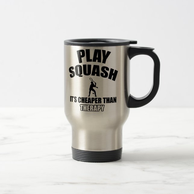 Squash player designs travel mug (Right)