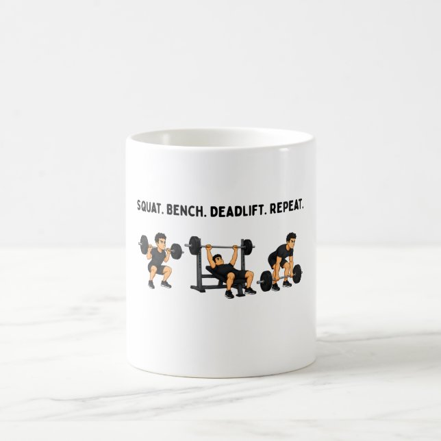 Squat Bench Deadlift Repeat Gym Workout Coffee Mug (Center)