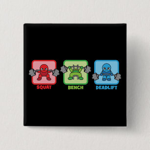 Squat, Bench Press, Deadlift - Kawaii Powerlifter 15 Cm Square Badge