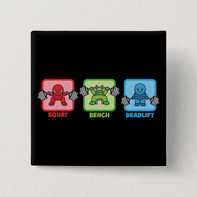 Squat, Bench Press, Deadlift - Kawaii Powerlifter 15 Cm Square Badge (Front)