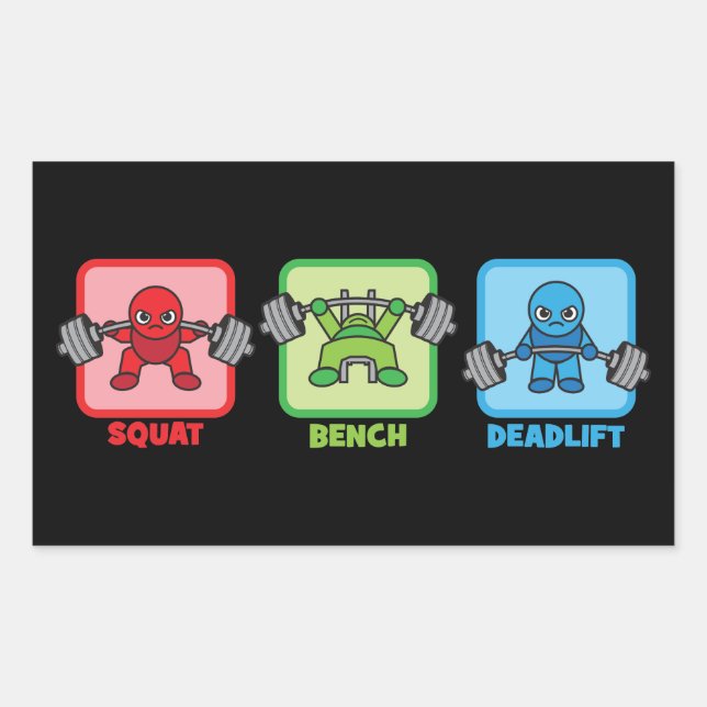 Squat, Bench Press, Deadlift - Kawaii Powerlifter Rectangular Sticker (Front)