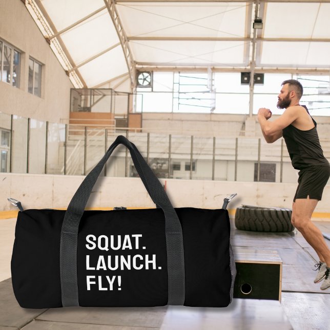 SQUAT. LAUNCH. FLY! Bold Minimalist Monogrammed Duffle Bag (Creator Uploaded)