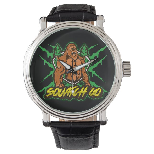 Squatch GQ Men's Vintage Black Leather Strap Watch (Front)