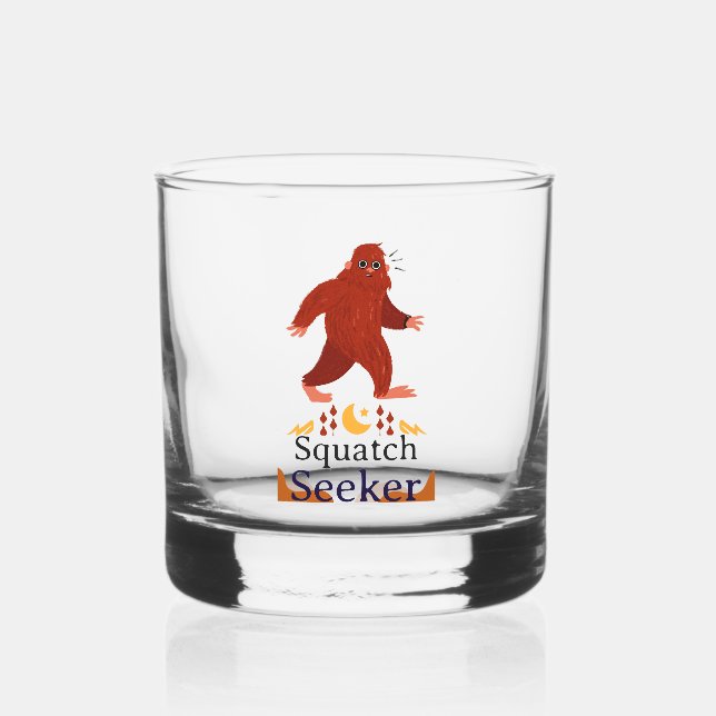 Squatch Seeker big foot  Whiskey Glass (Front)