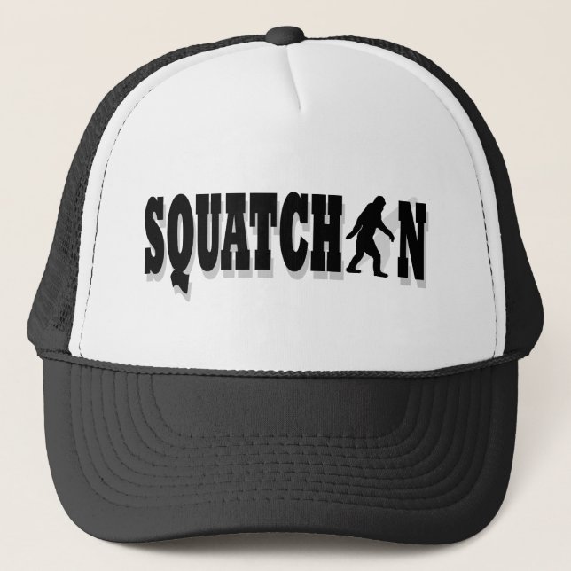 Squatchin, black text trucker hat (Front)