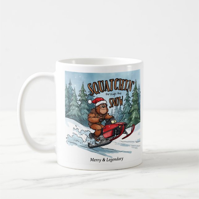 Squatchin' through the Snow Bigfoot Christmas Coffee Mug (Left)