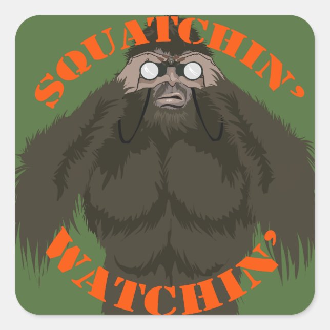 Squatchin' Watchin' Bigfoot Love Square Sticker (Front)
