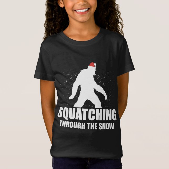 Squatching Through The Snow Bigfoot Santa Christma T-Shirt (Front)