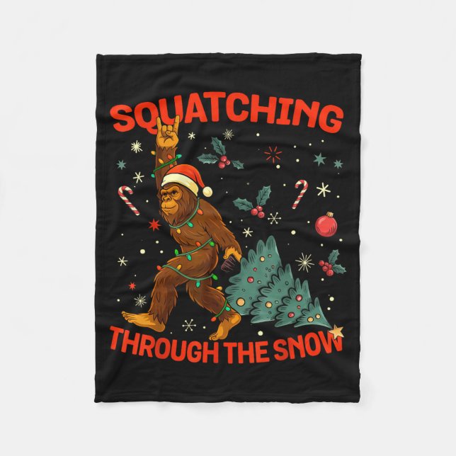 Squatching Through The Snow Funny Bigfoot Rock On  Fleece Blanket (Front)