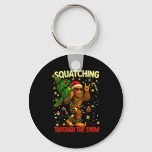 Squatching Through The Snow Funny Bigfoot Xmas Lig Key Ring