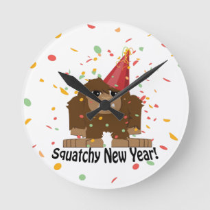 Squatchy New Year Round Clock