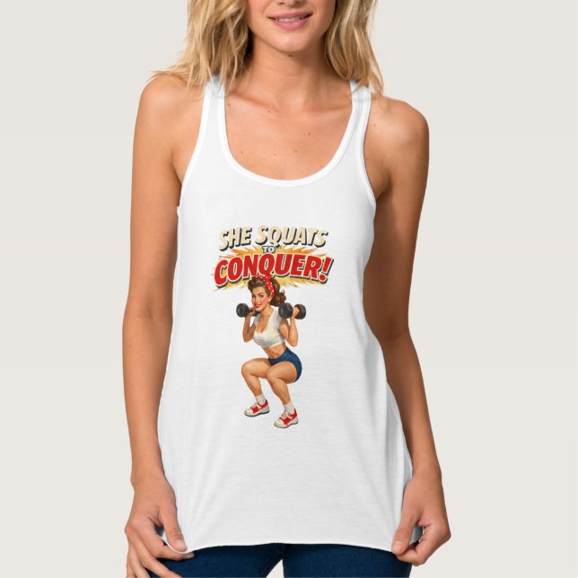 Squats Conquer -Funny Retro Gym Pin-Up- Activewear Singlet (Front)