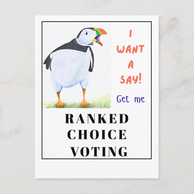 Squawking puffin wants a Say in voting. Holiday Postcard (Front)