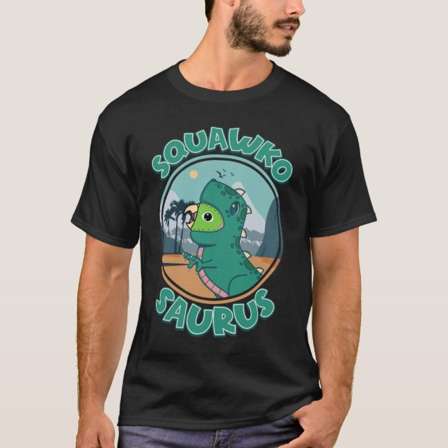 Squawkosaurus Rex Parrot I Green Parrotlet T-Shirt (Front)