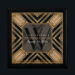 Squaza Art Deco Black Gold Wedding Anniversary Box<br><div class="desc">Art Deco inspired design with Gatsby, roaring 20s, vintage flavour. With customisable text and monogram, combined with a very stylish glitter gold and black geometric design. Sleek and elegant custom Wedding, Anniversary or engagement present. Personalise with names, anniversary date and monogram or numbers - made into a wonderful wooden gift...</div>