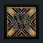 Squaza Art Deco Black Gold Wedding Anniversary Box<br><div class="desc">Art Deco inspired design with Gatsby, roaring 20s, vintage flavour. With customisable text and monogram, combined with a very stylish glitter gold and black geometric design. Sleek and elegant custom Wedding, Anniversary or engagement present. Personalise with names, anniversary date and monogram or numbers - made into a wonderful wooden gift...</div>