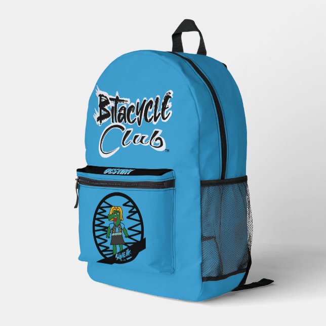 Squeak Blue Black Printed Backpack (Back Corner Right)