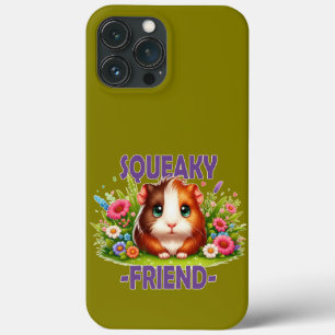 Squeaky Friend pun. Cute Baby Guinea Pig cartoon iPhone 13 Pro Max Case