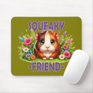 Squeaky Friend pun. Cute Baby Guinea Pig cartoon Mouse Pad
