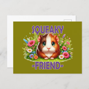 Squeaky Friend pun. Cute Baby Guinea Pig cartoon Postcard