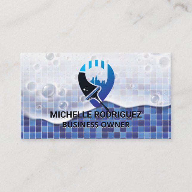 Squeegee City Cleaner Logo | Maid Janitorial Business Card (Front)