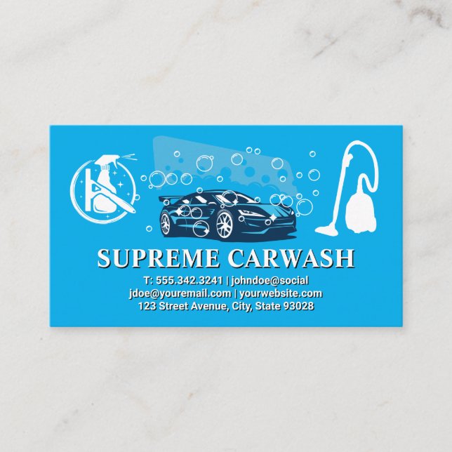 Squeegee | Spray Cleaning | Vacuum | Carwash Business Card (Front)