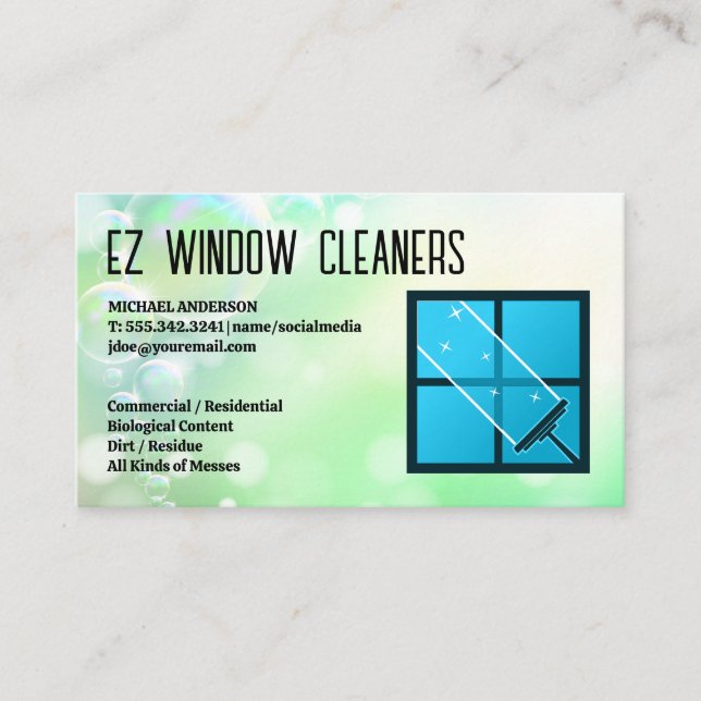 Squeegee Window Logo | Cleaners Business Card (Front)