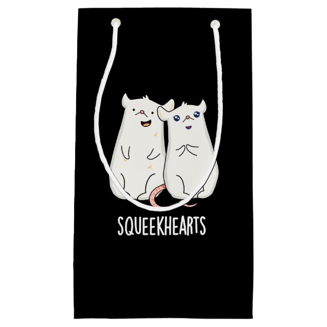 Squeekhearts Funny Mouse Sweetheart Pun Dark BG Small Gift Bag (Front)