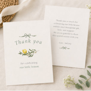 Squeeze Little Lemon Sage Ribbon Baby Shower Thank You Card