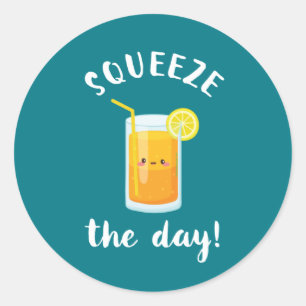 Squeeze The Day Funny Orange Juice Lover Puns Classic Round Sticker