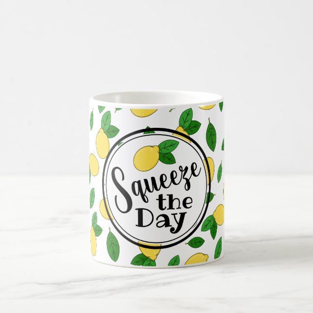 Squeeze the Day Funny Quote Lemon Clip art Pattern Coffee Mug (Center)