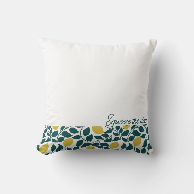 Squeeze the Day Lemon, Hand Drawn Citrus  Cushion (Front)
