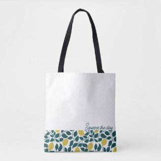 Squeeze the Day Lemon, Hand Drawn Citrus Tote Bag