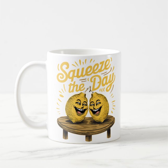  “Squeeze the Day” Lemon Motivation Coffee Mug (Left)
