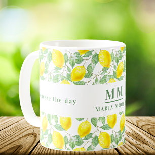 Squeeze the day lemons monogram coffee mug