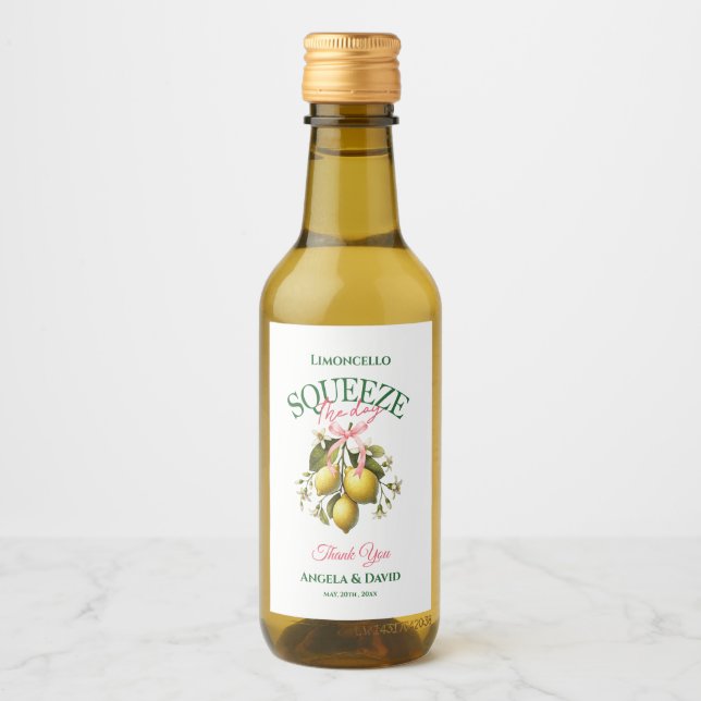 Squeeze the Day Mini Limoncello Wedding Wine Label (Front)