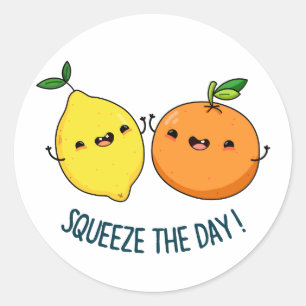 Squeeze The Day Positive Fruit Pun Classic Round Sticker