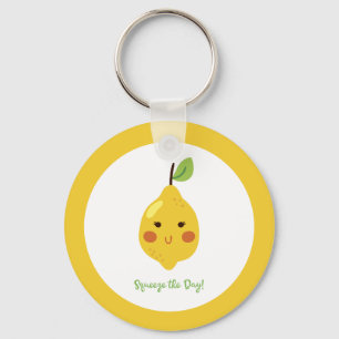 Squeeze the Day Punny Lemon Yellow Key Ring