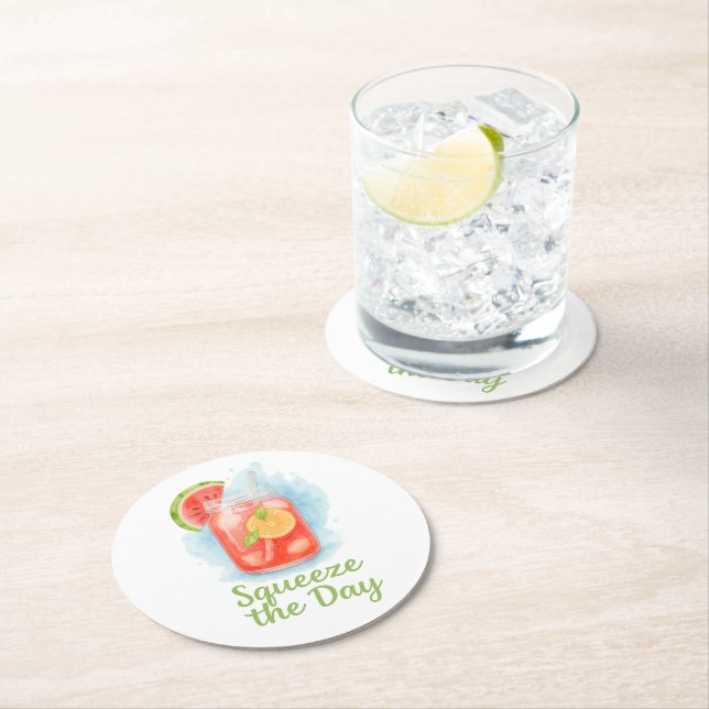 Squeeze the Day – Watercolor Summer Drink Coaster (Insitu)