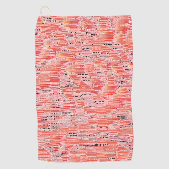 Squeezed mosaic effect in peach and salmon colour golf towel (Front)