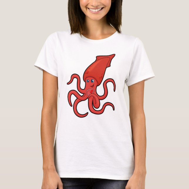 Squid at Poker with Poker cards T-Shirt (Front)