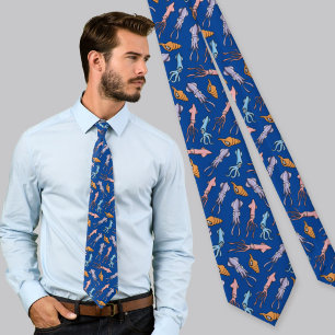 Squid Cartoons Pattern Tie