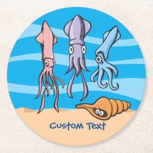 Squid Cartoons Round Paper Coaster