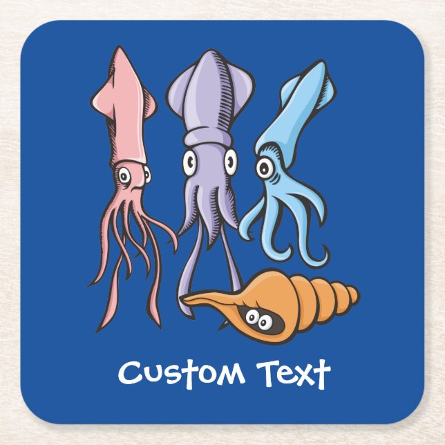 Squid Cartoons Square Paper Coaster (Front)