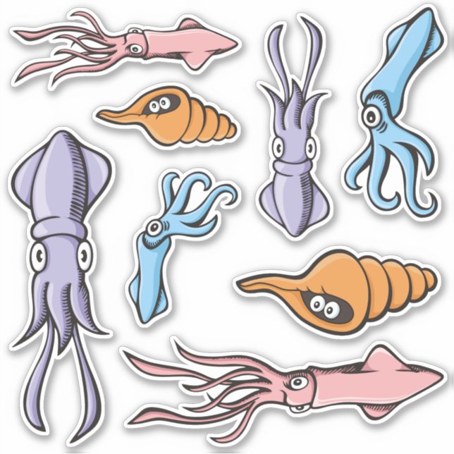 Squid Cartoons Sticker Set (Front)