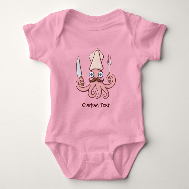 Squid Chef Cartoon Baby Bodysuit (Front)