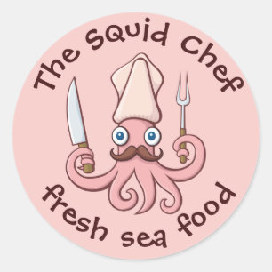 Squid Chef Cartoon Classic Round Sticker