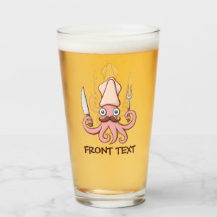 Squid Chef Cartoon Glass